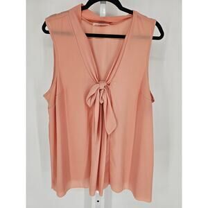 Poema Womens Sz XXL Sleeveless Blouse Salmon Pink Tie Front V neck